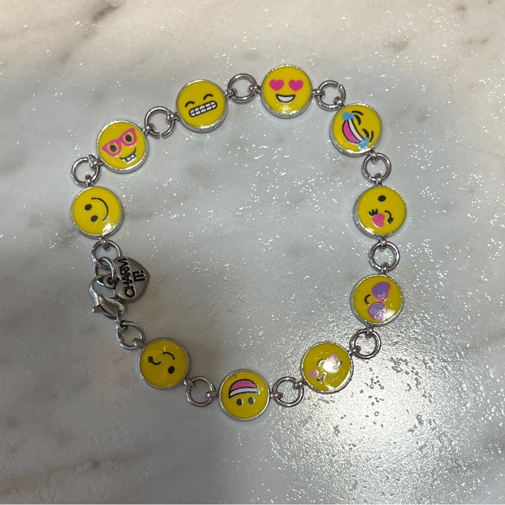 Happy Smily Face Emoji Stainless Bracelet 7.5”